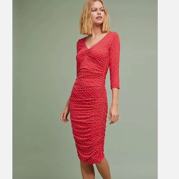 Not for sale Anthropologie Medea Ruched Column Dress M red - Picture 5 of 9